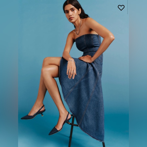 NWT Reformation Malina Denim Strapless Dress in Laguna Size 6 $218 - Picture 7 of 11